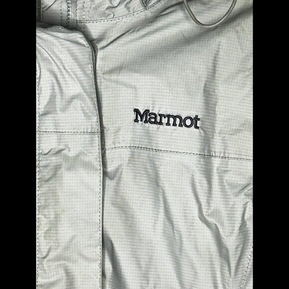 MARMOT PreCip Lightweight Light Grey White Hooded Shell Jacket Size XS - Picture 2 of 6